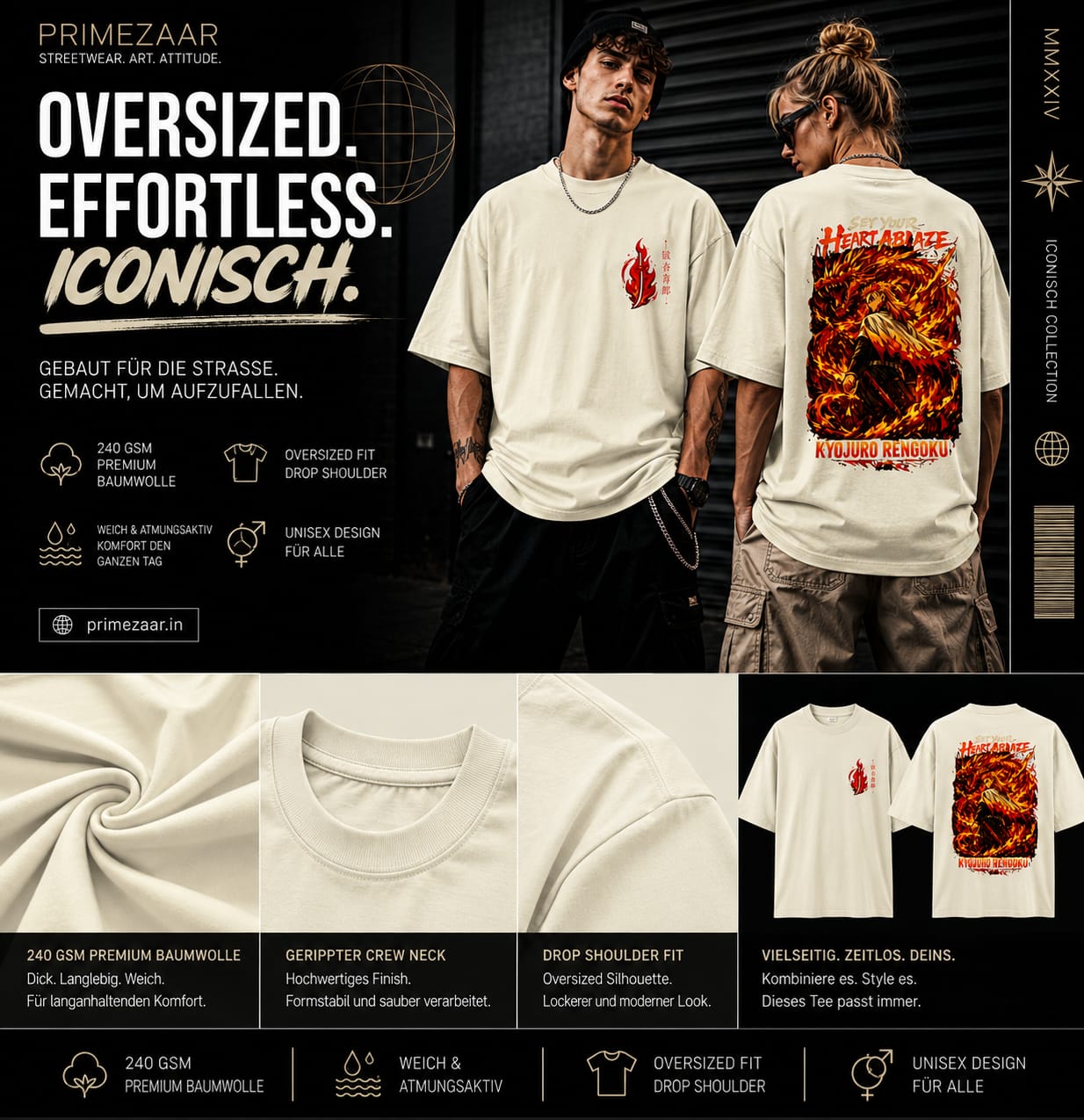 Kyojuro Rengoku – Flame Hashira | Classic Unisex Oversized T-Shirt
