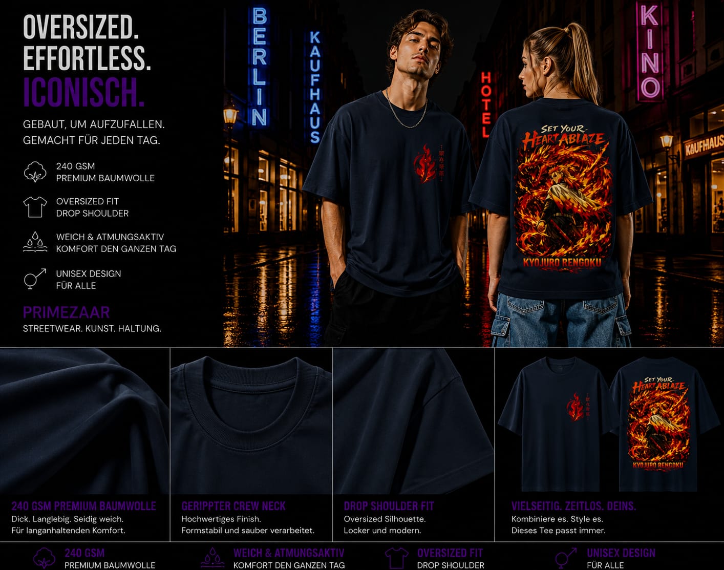 Kyojuro Rengoku – Flame Hashira | Classic Unisex Oversized T-Shirt