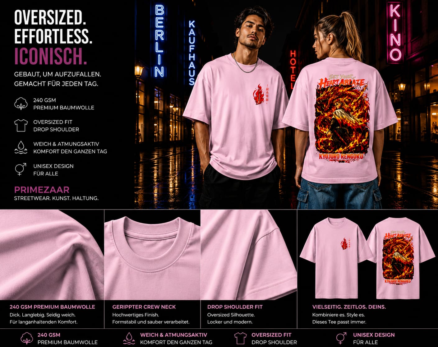 Kyojuro Rengoku – Flame Hashira | Classic Unisex Oversized T-Shirt