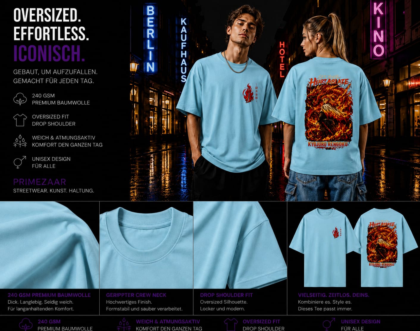 Kyojuro Rengoku – Flame Hashira | Classic Unisex Oversized T-Shirt
