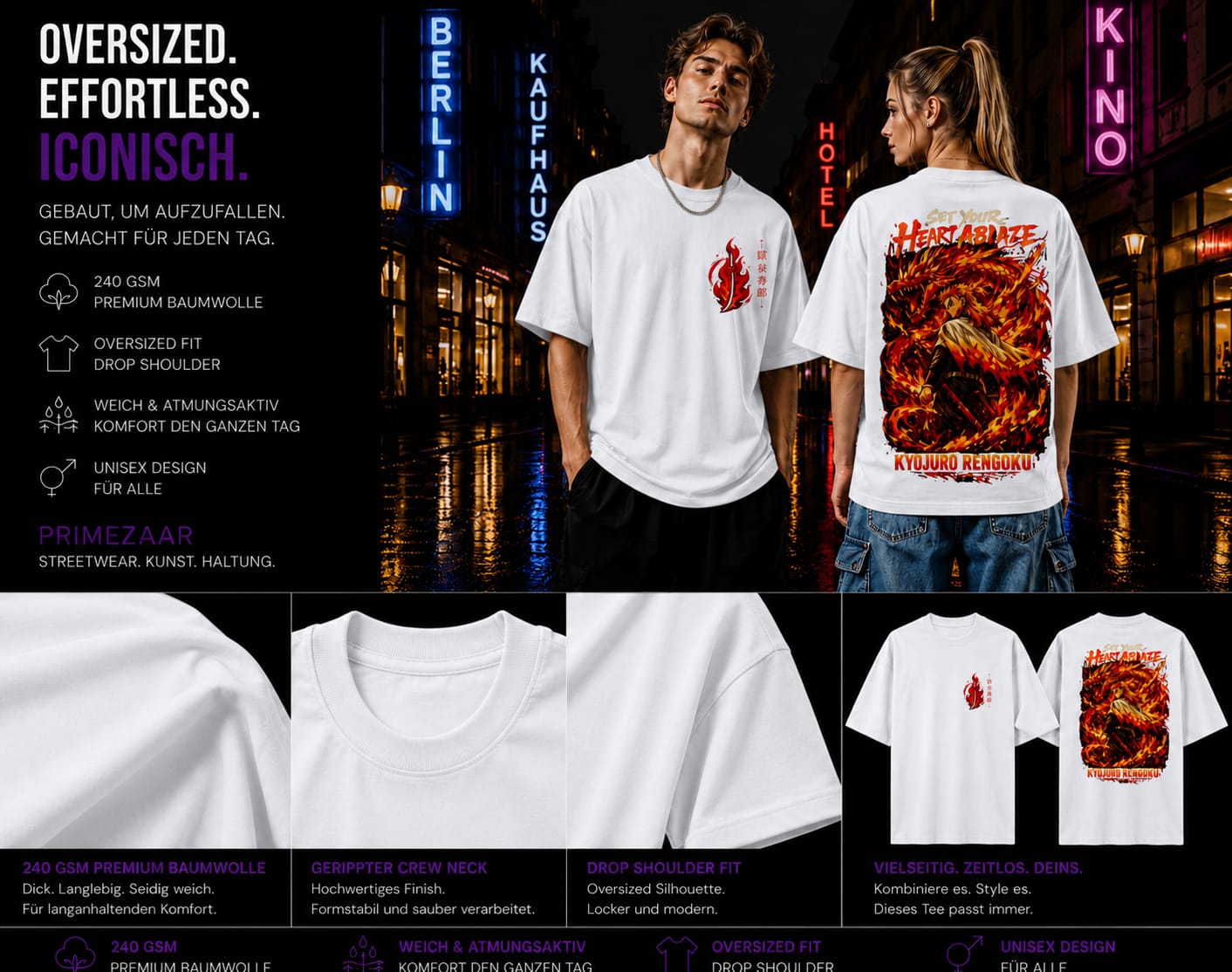 Kyojuro Rengoku – Flame Hashira | Classic Unisex Oversized T-Shirt